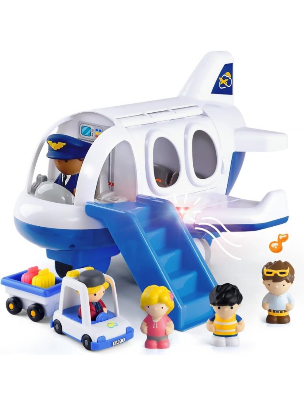 Musical Airplane Toy for Kids | Includes Figures & Baggage Carrier | Fun Gift